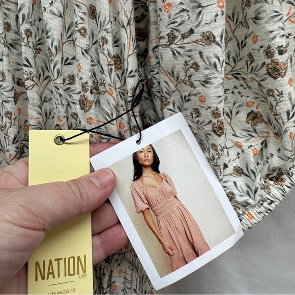 Nation Ltd NWT Fabia Shirred Floral Bohemian Cotton Midi Dress Size L - Picture 3 of 10